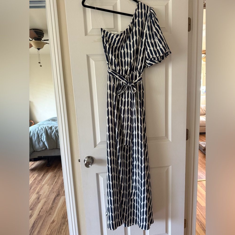 Vici One Shoulder Navy and White Dress